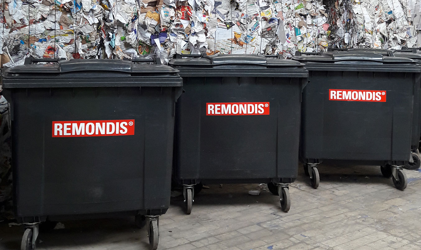 Bacs roulants Remondis pour la collecte des déchets ménagers et recyclables dans l’Oise.